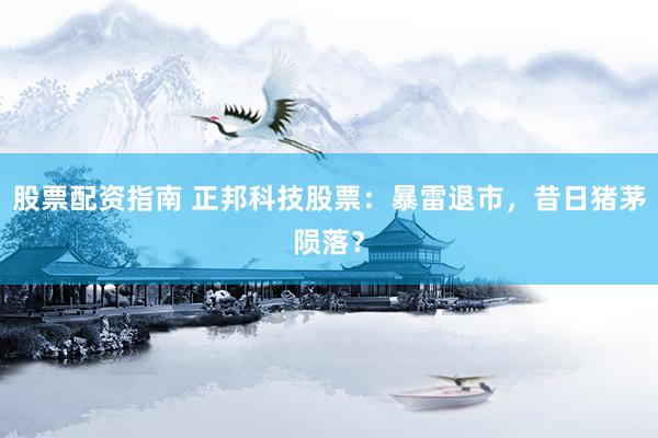 股票配资指南 正邦科技股票：暴雷退市，昔日猪茅陨落？