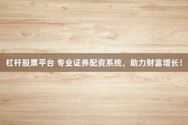 杠杆股票平台 专业证券配资系统，助力财富增长！