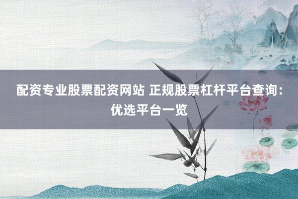 配资专业股票配资网站 正规股票杠杆平台查询：优选平台一览