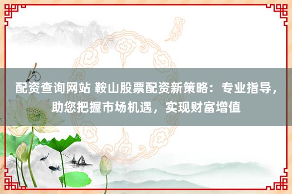 配资查询网站 鞍山股票配资新策略：专业指导，助您把握市场机遇，实现财富增值